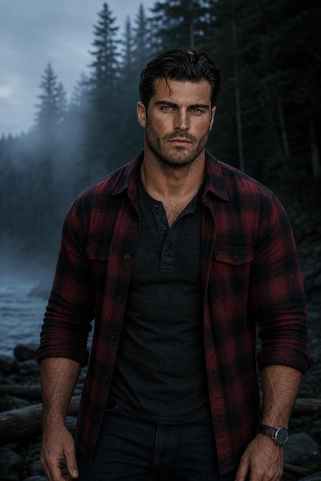 Rhys Blackwood standing in a misty forest